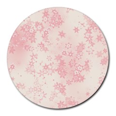 Baby Pink Floral Print Round Mousepads by SpinnyChairDesigns