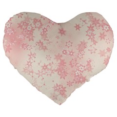 Baby Pink Floral Print Large 19  Premium Heart Shape Cushions by SpinnyChairDesigns