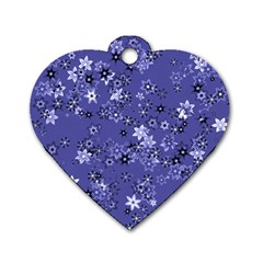 Slate Blue With White Flowers Dog Tag Heart (two Sides) by SpinnyChairDesigns