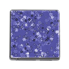 Slate Blue With White Flowers Memory Card Reader (square 5 Slot) by SpinnyChairDesigns
