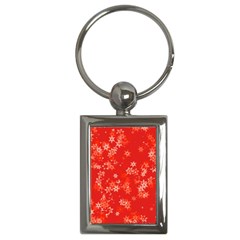 Red And White Flowers Key Chain (rectangle) by SpinnyChairDesigns