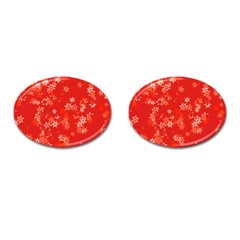 Red And White Flowers Cufflinks (oval) by SpinnyChairDesigns