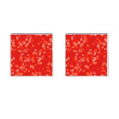 Red And White Flowers Cufflinks (square) by SpinnyChairDesigns