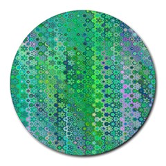 Boho Green Floral Print Round Mousepads by SpinnyChairDesigns