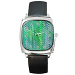 Boho Green Floral Print Square Metal Watch Front