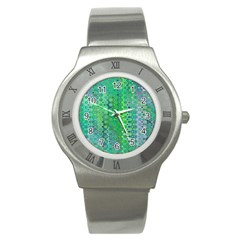 Boho Green Floral Print Stainless Steel Watch by SpinnyChairDesigns