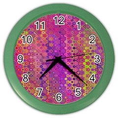 Boho Fuchsia Floral Print  Color Wall Clock by SpinnyChairDesigns