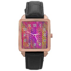 Boho Fuchsia Floral Print  Rose Gold Leather Watch  by SpinnyChairDesigns