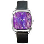 Boho Purple Floral Print Square Metal Watch Front