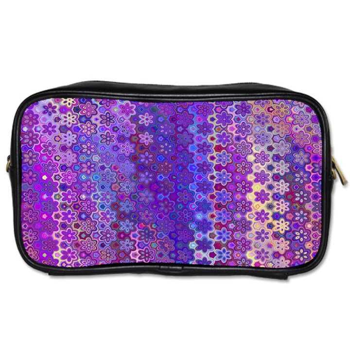 Boho Purple Floral Print Toiletries Bag (One Side)