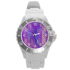 Boho Purple Floral Print Round Plastic Sport Watch (l) by SpinnyChairDesigns