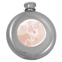 Tan White Floral Print Round Hip Flask (5 Oz) by SpinnyChairDesigns