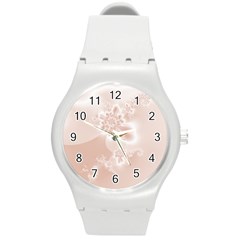 Tan White Floral Print Round Plastic Sport Watch (m) by SpinnyChairDesigns