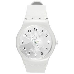 Wedding White Floral Print Round Plastic Sport Watch (m) by SpinnyChairDesigns