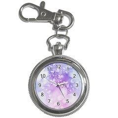 White Purple Floral Print Key Chain Watches by SpinnyChairDesigns