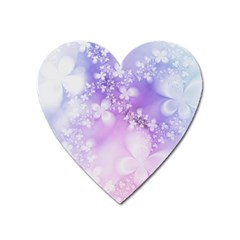 White Purple Floral Print Heart Magnet by SpinnyChairDesigns