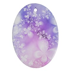 White Purple Floral Print Oval Ornament (two Sides) by SpinnyChairDesigns