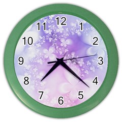 White Purple Floral Print Color Wall Clock by SpinnyChairDesigns