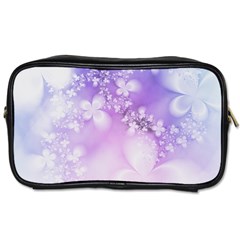 White Purple Floral Print Toiletries Bag (one Side) by SpinnyChairDesigns