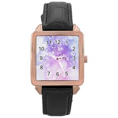 White Purple Floral Print Rose Gold Leather Watch  by SpinnyChairDesigns