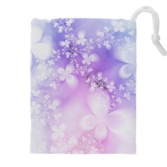White Purple Floral Print Drawstring Pouch (4xl) by SpinnyChairDesigns