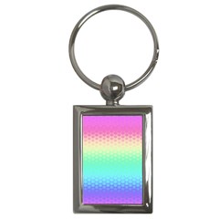 Rainbow Floral Ombre Print Key Chain (rectangle) by SpinnyChairDesigns