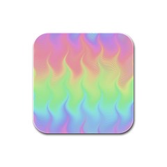Pastel Rainbow Flame Ombre Rubber Square Coaster (4 Pack)  by SpinnyChairDesigns