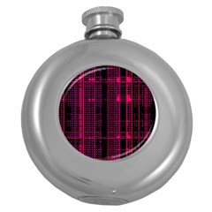 Pink Black Punk Plaid Round Hip Flask (5 Oz) by SpinnyChairDesigns