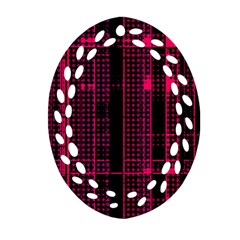 Pink Black Punk Plaid Ornament (oval Filigree) by SpinnyChairDesigns