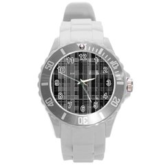 Black Punk Plaid Round Plastic Sport Watch (l) by SpinnyChairDesigns