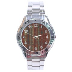 Rust Brown Grunge Plaid Stainless Steel Analogue Watch by SpinnyChairDesigns