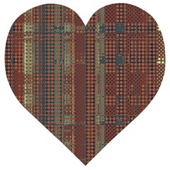 Rust Brown Grunge Plaid Wooden Puzzle Heart by SpinnyChairDesigns