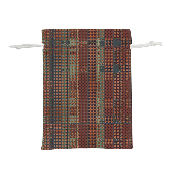 Rust Brown Grunge Plaid Lightweight Drawstring Pouch (S)