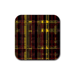 Red Yellow Black Punk Plaid Rubber Square Coaster (4 Pack)  by SpinnyChairDesigns