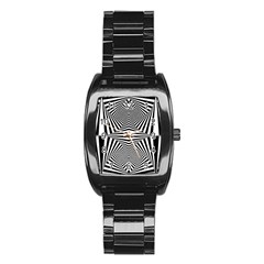 Black And White Stripes Stainless Steel Barrel Watch by SpinnyChairDesigns