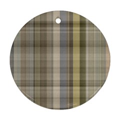 Beige Tan Madras Plaid Round Ornament (two Sides) by SpinnyChairDesigns