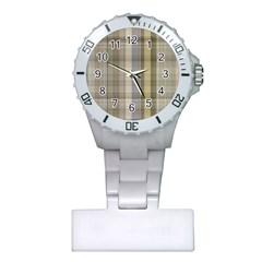 Beige Tan Madras Plaid Plastic Nurses Watch by SpinnyChairDesigns