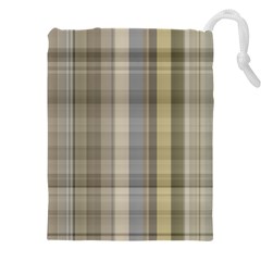 Beige Tan Madras Plaid Drawstring Pouch (4xl) by SpinnyChairDesigns