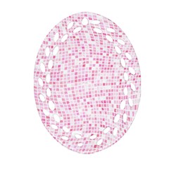 Pink And White Checkered Oval Filigree Ornament (two Sides) by SpinnyChairDesigns