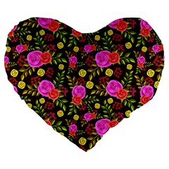 Background Rose Wallpaper Large 19  Premium Flano Heart Shape Cushions