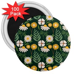 Flower Green Pattern Floral 3  Magnets (100 Pack) by Alisyart