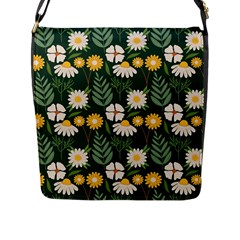 Flower Green Pattern Floral Flap Closure Messenger Bag (l)