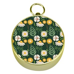 Flower Green Pattern Floral Gold Compasses