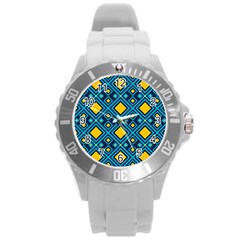 Geometric Abstract Diamond Round Plastic Sport Watch (l) by tmsartbazaar