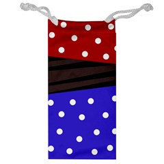 Mixed Polka Dots And Lines Pattern, Blue, Red, Brown Jewelry Bag by Casemiro