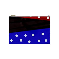 Mixed Polka Dots And Lines Pattern, Blue, Red, Brown Cosmetic Bag (medium)
