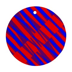 Geometric Blocks, Blue And Red Triangles, Abstract Pattern Ornament (round) by Casemiro