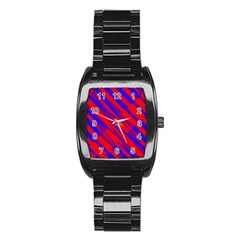 Geometric Blocks, Blue And Red Triangles, Abstract Pattern Stainless Steel Barrel Watch