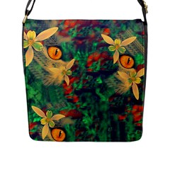 Illustrations Color Cat Flower Abstract Textures Orange Flap Closure Messenger Bag (l)