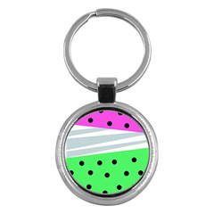 Dots And Lines, Mixed Shapes Pattern, Colorful Abstract Design Key Chain (round) by Casemiro